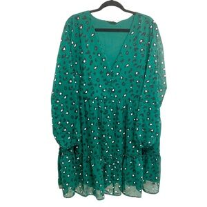 Studio Untold Green Longsleeve Dress Heart Animal Print Tiered Ruffle 24